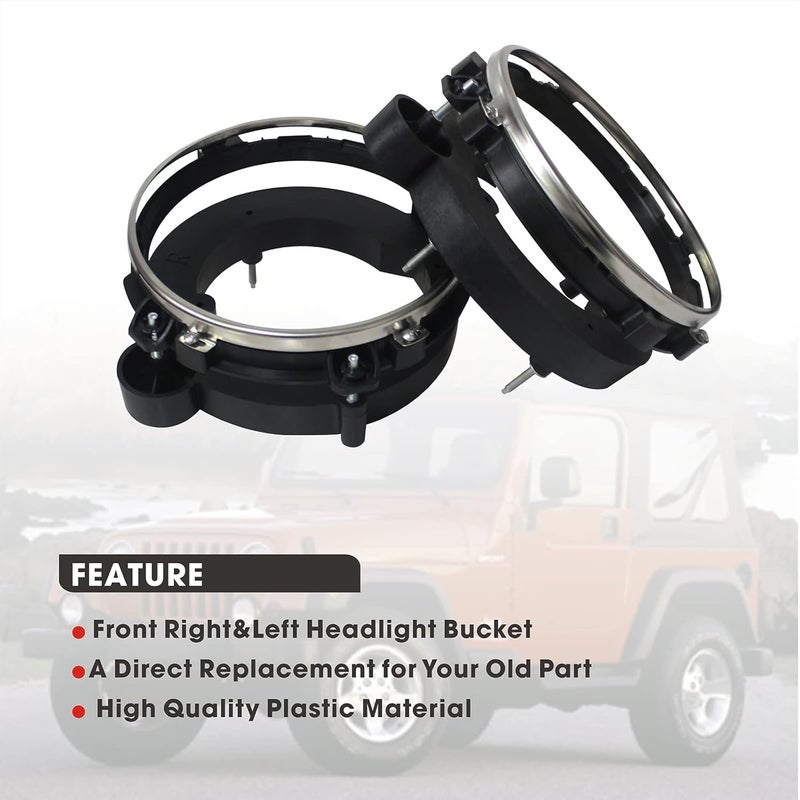 Eterpace Front Left&Right Headlight Bulb Brackets Buckets Compatible with JEEP Wrangler 1997-2006, Driver/Passenger Side Headlight Bucket, Replace# 110383, 110384 - Image 5